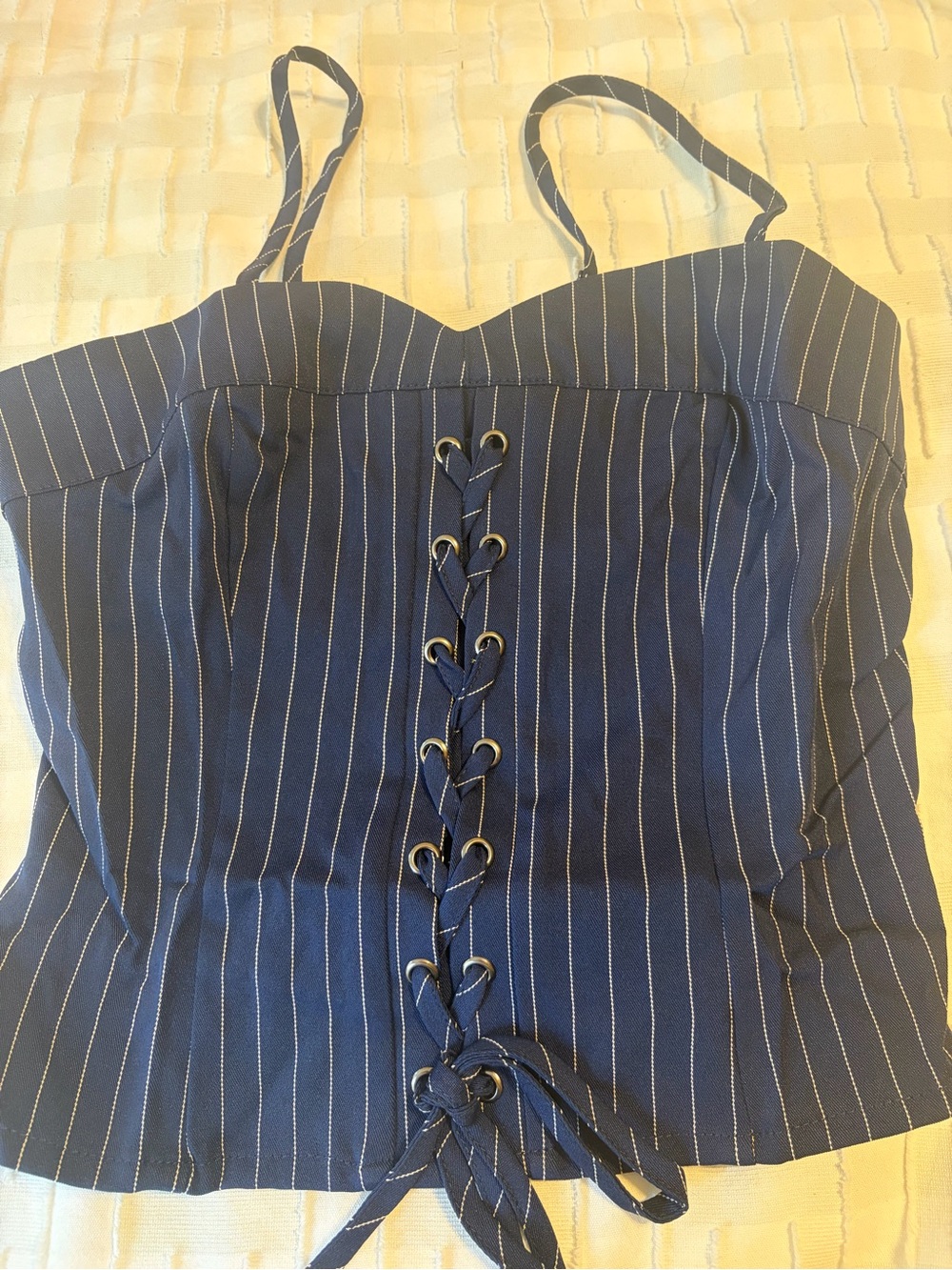Striped Navy Lace-Up Sweetheart Bustier Camisole